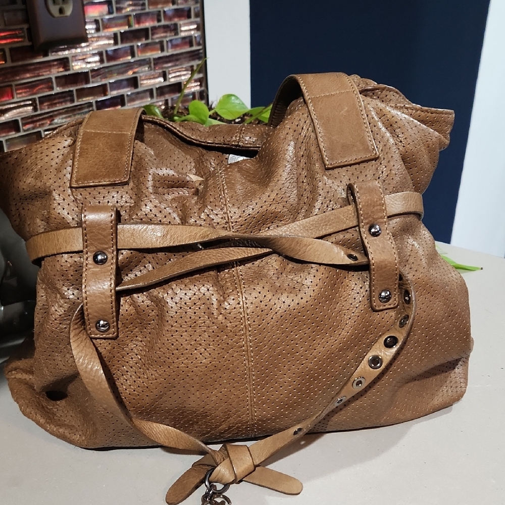 Chic Perforated Brown Satchel